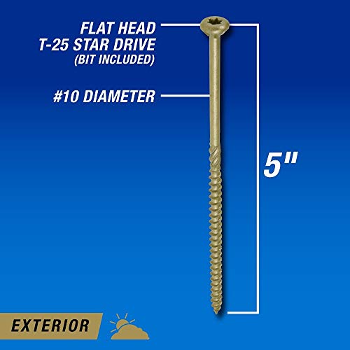 Power Pro 48617 Wood Screws, #10 X 5", Premium Outdoor Deck Screws, Rust Resistant, Epoxy Coated Bronze, 5Lb Tub, 213 Pcs #TOP7