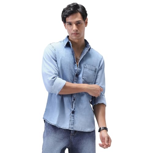 Image of Urbano Fashion Men's Regular Fit Full Sleeve Washed Denim Shirt