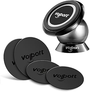 Volport Compact Magnetic Adjustable Car Phone Mount, 360 Degree Rotating Small Automobile Dashboard Cellphone Holder kit with 4 Pack Metal Plate Discs Universal Vehicle Smartphone Cradle for iPhone 7 /8/12/13 Pro Samsung Galaxy Huawei Mobile Devices GPS