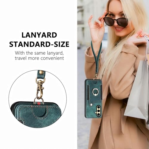 Asuwish Phone Case for Samsung Galaxy S25 FE 5G Wallet Cover with Tempered Glass Screen Protector Wrist Strap Lanyard RFID Credit Card Holder Ring Stand Accessories S 25 EF S25FE 25S 25FE Women Green by Asuwish - Used condition - Image 7