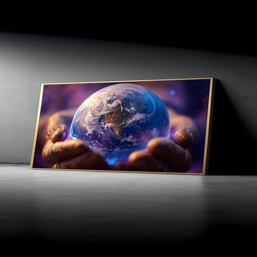 Décoration intérieure tableau prêt à accrocher univers et globe bleu