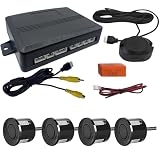 Sensor aparcamiento delantero trasero Sensor de aparcamiento con vídeo AHD/CVBS, Detector asistencia Radar respaldo inverso cámara Monitor, 22mm(Negro)