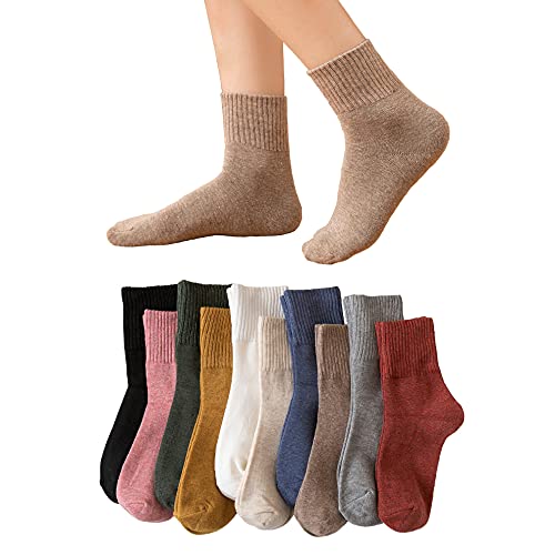 Cotton Crew Socks for Women Cotton Casual Solid Color Stretchy Socks for Women Girls 10 Pairs