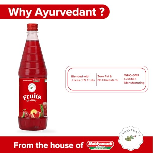 Image of Baidyanath Ayurvedant Fruit Sharbat - 750 ML - Refreshing Natural Beverage Mix Rich in Vitamins & Antioxidants for Summer Hydration (Pack of 2)