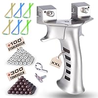 Zetterrank XXL Steinschleuder für Herren,Schwere Zwille für Erwachsene,Vollmetall Groß Schleuder,Outdoor Slingshot Set mit 6 Ersatzgummi+300 Tonkugeln+100 Stahlkugeln.