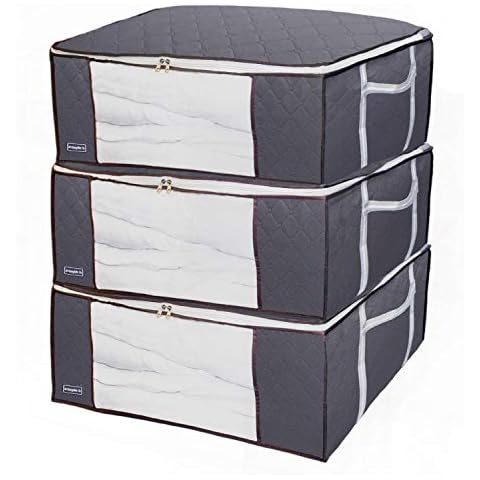 90L Underbed Storage Bags with Zips, Large Clothes Storage Bags with Strengthened Handles, Breathable Duvet Storage Bag King Size for Comforters, Clothes, Quilt, Blankets, Bedding, No-Smell Cover