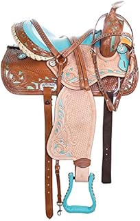 Wonder Wish Barrel Sillín Pro Western Horse TACK de Piel Tallada a Mano con Brida