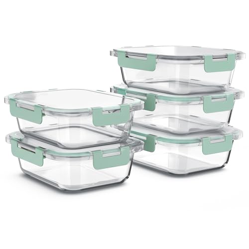 Arendo - Glas Frischhaltedosen Vorratsdosen für Lebensmittel mit Deckel luftdicht - 5er Set - 1000 ml - für Mikrowelle Gefrierschrank - Spülmaschinen geeignet - Lunchboxen Meal Prep Boxen