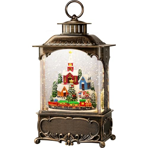 image for Gorrzai Christmas Snow Globes Village Snow Globe Lantern, Lighted Chri