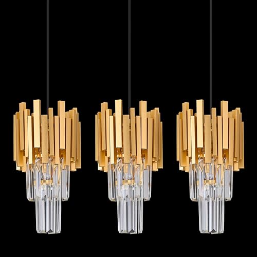 Faibra Gold Crystal Pendant Light Mini Modern Luxury Crystal Pendant Light Perfect for Dining Room, Bedroom, Kitchen, Living Room 3-Pack by Faibra - Used condition - US$87.85