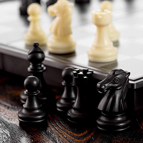 Image of TRENDING All Magnetic Chess Set With Folding Travel Portable Case, Chess Board Game Black & Ivory Color, For Girls & Boys For Improving Intelligence Size: 9.75X9.75X0.75 Inch