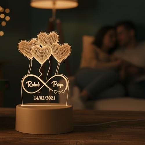 Image of Custom Infinity Couple Name LED Lamp Birthday Gift - Customized Gift Romantic Acrylic Frame Heart Balloons for Anniversary & Valentine Gift for Girlfriend, Wife Mom & Dad - 4x6 Inch