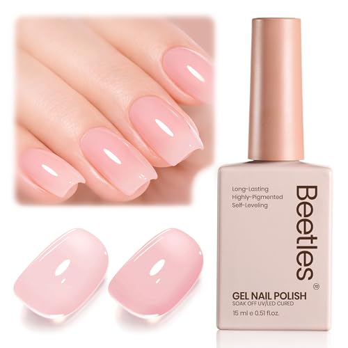 Beetles Nude Pink Gel Nail Polish, 15ml Neutral Sheer Pink Jelly Gel Polish Translucent Effect Nail Concealer Spring Summer Color Soak off UV French Nail Art Design DIY Manicure Gift for Women