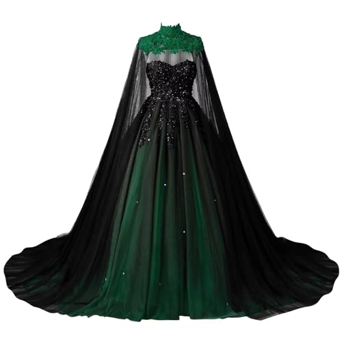 Mauuwy Victorian Beaded Wedding Dresses for Women Lace Gothic Wedding Gown with Cape 3D Flowers Bridal Dresses with Train
