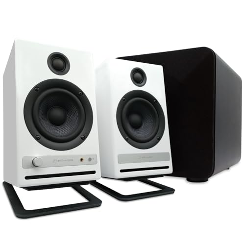 Image of Audioengine HD4 White 120 Watt Bluetooth Bookshelf Speakers with S6 DS2M for Music Gaming Movies Studios Dorms Bedrooms Offices