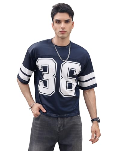 SOLY HUX Men's Jersey Shirts Mesh Number Graphic Crew Neck Short