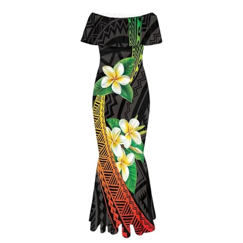 Image of Polynesian Dresses for Women Off Shoulder Maxi Dress Puletasi Samoan Dresses S-7XL