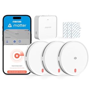 Meross Matter Rauchmelder vernetzt, Smart Feuermelder WLAN mit Dual-Lichtsensor, Brandmelder mit APP Warnmeldung, Rauchwarnmelder mit 0,8 mm Insektennetz, 33 mm, mit MSH450 Hub, 3 Stück