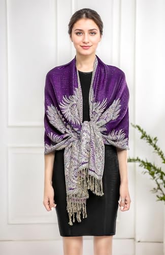 Achillea Big Paisley Pashmina Shawl Wrap for Women – Elegant Scarf for Weddings, Evening Dresses, Festivals & Daily Wear