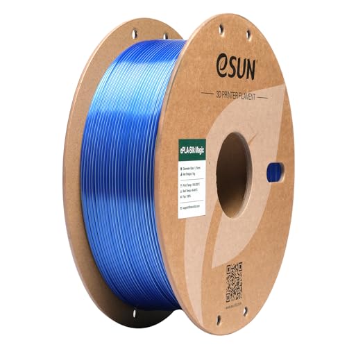 Image of eSUN Silk Magic PLA Filament 1.75mm, Shiny Silk Dual Color Co Extrusion 3D Printer Filament, 1KG (2.2 LBS) Spool 3D Printing Color Change Filament for 3D Printers, Blue Silver