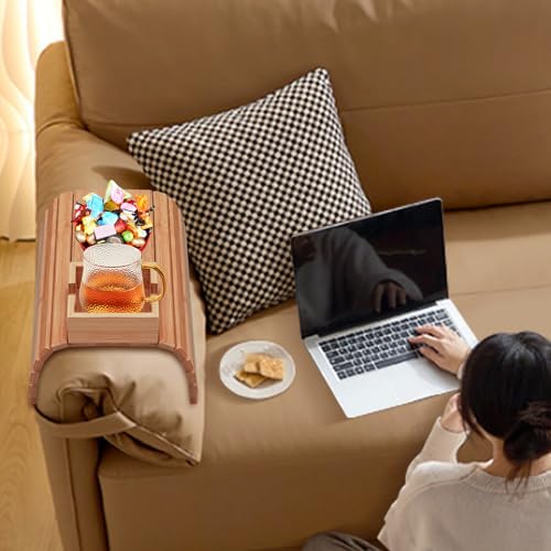 Bandeja para tazas con reposabrazos: soporte de madera estable para sofás sin mesa auxiliar 3