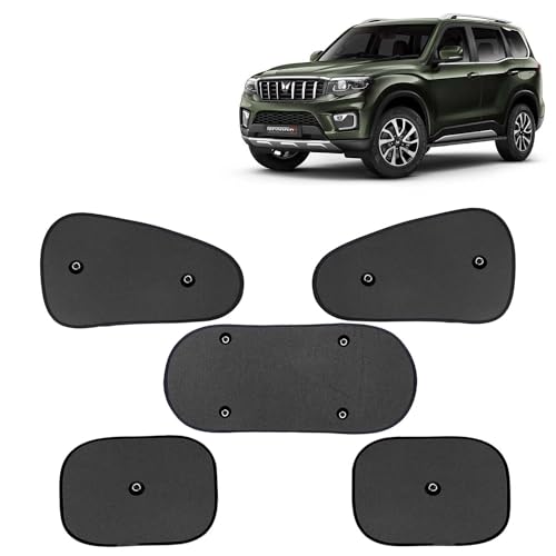KINGSWAY® Car Window Curtain Sticky Sun Shades for Mahindra Scorpio N (2022 Onwards), Universal Fit Sunshades for Side Window with Rear Windshield, 5 Pieces - Black