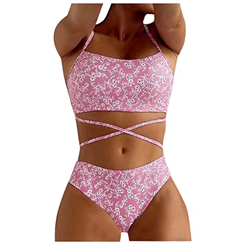 Bikinis Mujer 2026 Alta Top Bikini Negro Mujer Frente de La Impresión del Traje de Baño Las del Bikiní Las Bikiní Multicolor Atractivo Parte Abajo Bikini con (Red L)