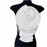 3D Colorful Pleated Large Flower Appliques Chest Flower Patches with Pin DIY for Women Dress Clothing Handmade Fabric Stickers (White)