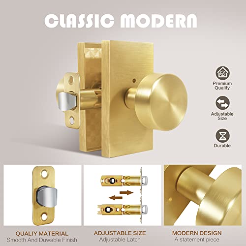 Felibat Privacy Gold Door Knob Interior,Satin Brass Door Knobs With Lock,Modern Rectangle Door Handles #TOP3