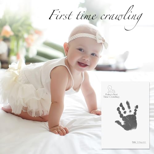 Image of Premium Inkless Monthly Milestone Cards Kit with Baby Hand & Footprint Keepsake Set | 7 Elegant Milestone Activity Cards & 7 Inkless Towelettes | Non-Toxic & Mess-Free - Black