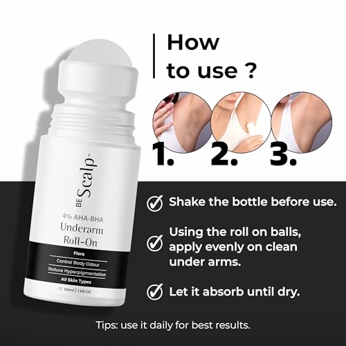 BEScalp Underarm Lightening Roll On with 4% AHA & BHA, Glycolic Acid & Salicylic acid | For Underarms | Lightens & Remove Pigmentation | Deodorant for Underarms | Men & Women | 50Ml - Image 2