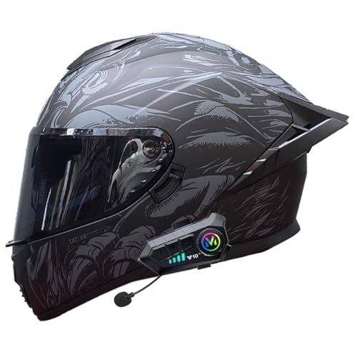 Casco Integral para Motocicleta, Motocross, Scooter, Ciclomotor, Homologado ECE 22.06, con Visera Solar Y Bluetooth H,S/(53~54cm)