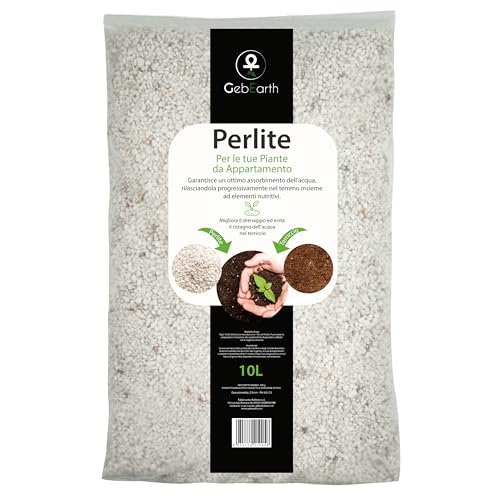 GebEarth® | Perlite per Piante in Vaso 10L | Pezzatura 2-6 mm | Migliora il Drenaggio dell’acqua | Perlite Espansa ideale per Piante Grasse, Orchidee, Carnivore e Altre Piante Sensibili all’umidità.