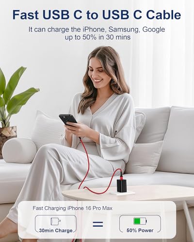 Image of Android Fast Charging Cord for Samsung Galaxy S26 Ultra S26+ S25 Ultra S25 FE Edge S24 A17 A16, Superfast Charger Cable 10FT USB C to USBC Cable Typec to C Cord for Apple iPhone 17e 17 Pro Max 16 16e