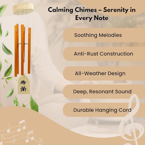 Plus Value 5 Pipe Wind Chimes for Balcony Home Positive Energy Decor Garden Outdoor Feng Shui Metal Hanging Bells Big Size (Positivity Vibes Windchimes for Office Decoration, Gold)