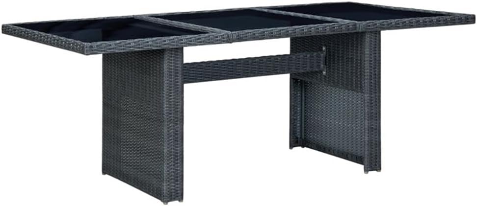BOWERY HILL 9-Piece Outdoor Dining Set, Synthetic Poly Rattan, Dark Gray, Powder-Coated Frame, Tempered Glass Tabletop, Cushioned Seats, Reclining Chairs, Weather-Resistant Patio or Garden Furniture