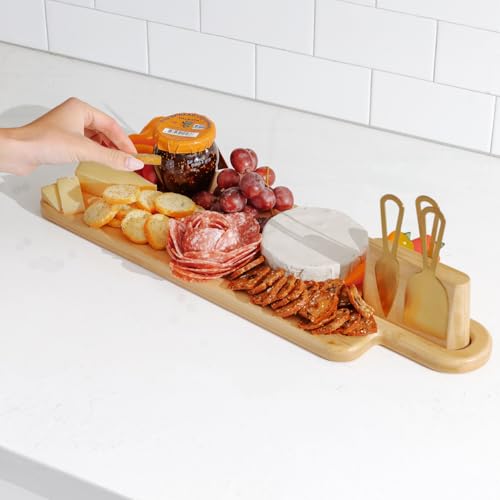 KitchenEdge Charcuterie Board Set, Long, Handle, Bamboo