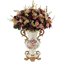 European Retro Resin Tall Vases with Artificial Flower Arrangements Bouquets for Living Dining Room Table Centerpiece Bedroom Office Hotel Home Decoration Large Decorative Flower White Vase 17.7in NO
