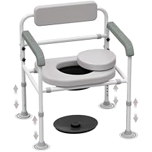 Adjustable Medical Bedside Commode Chair with Padded Backrest, Drop Arm Support, Height Adjustable Grey