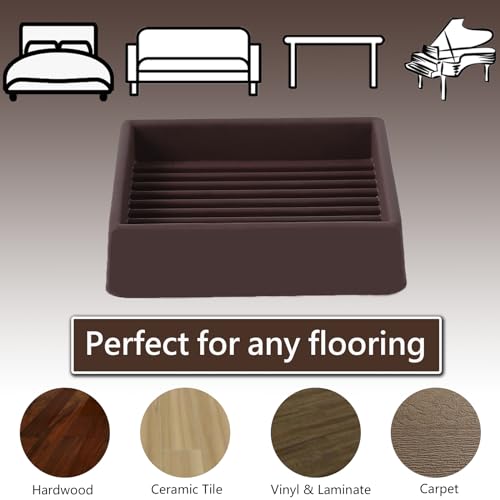2x2 Square Rubber Furniture Caster Cups, Anti-Sliding Furniture Pads Bed Stopper Floor Protectors with Grip - Protect Any Flooring