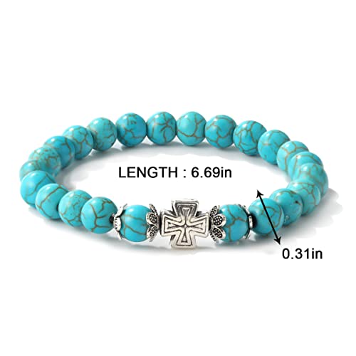 Turquoise Bracelet for Women,Healing Crystal Stone Stretch Round Bead Bracelets for Women Men Jewelry3
