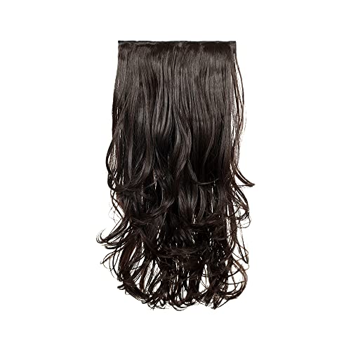 Image of KIS Synthetic Wavy Hair Extensions with 4 Clip-in for Women, Natural Brown | 19 Inches, Natural, Soft Heat Resistant Hair, Thick Washable Reusable, Artificial Hair Clip on Extension for Bridal, Wedding