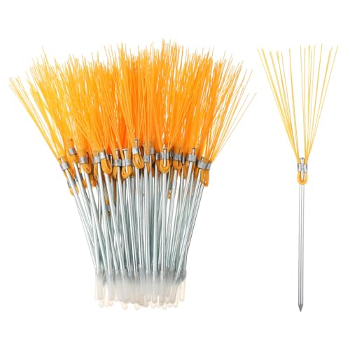 ElaraBerry 50 Pcs Yellow Ground Marking Whiskers Trail Markers Playing Field Marking Whisker Property Line Markers with Lightweight Stakes for Ground Garden Construction Hunting