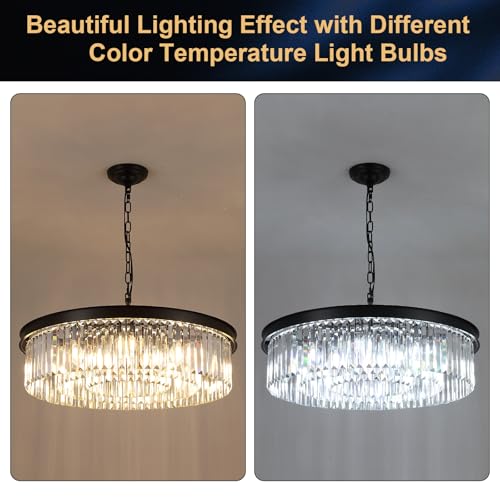 Image of 30 inch Modern Crystals Chandelier 12-Light Large Black Bedroom Chandeliers