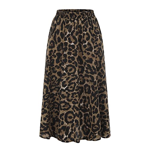 Qwent Vestidos para mulheres senhoras estampa de leopardo saia solta elegante e versátil popular sai