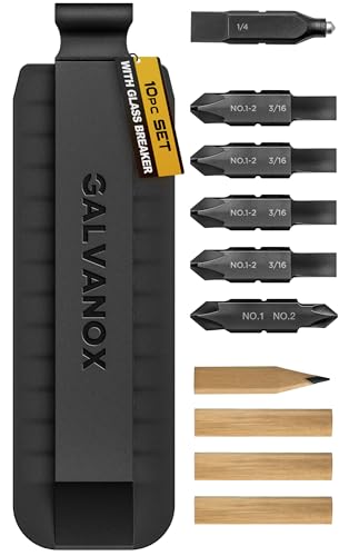 Replacement Flat Bits for Leatherman Multi-Tool with Holder - Set Includes Phillips #1-2 Flat 3/16 Glass Breaker Bit and Carpenter Pencil Bits