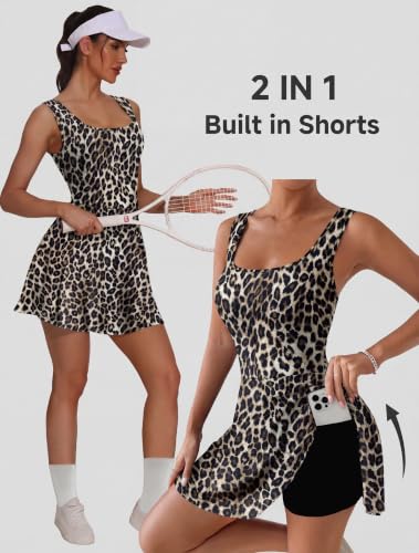 Image of NIASHOT Women's Athletic Dress with Built-in Shorts & Pockets Workout Tennis Golf Active Wear U Neck A-line Dresses