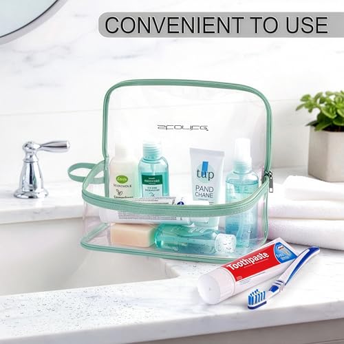 Image of Storite Set of 4 PVC Travel Pouch Set Multipurpose Waterproof Cosmetic & Toiletry Bags with Zipper for Makeup, Stationery & Accessories - Transparent (Green)