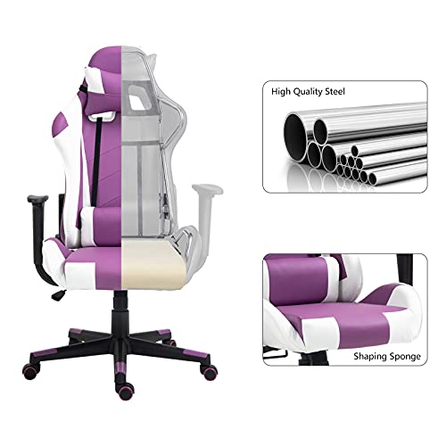 Modern-Depo Gaming Chair With Headrest And Lumbar Support, Height Adjustable Swivel Office Chair (Purple White) #TOP2