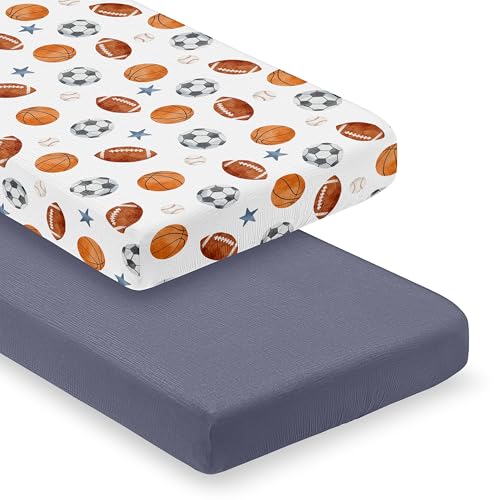 Sweet Jojo Designs 2-Piece Muslin Crib Sheets (Sports Theme) for Baby Boys, Infant Nursery, Toddler Room - Standard Size 100% Cotton Sheet Set (Solid...